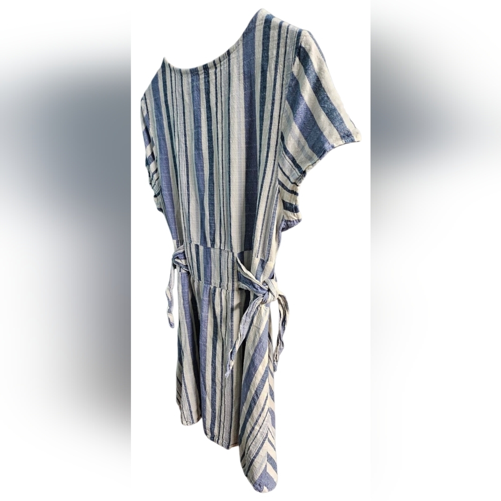 As U Wish - Striped Blue and White Button-Down Mini Dress Ties On Each Side - Picture 3 of 9